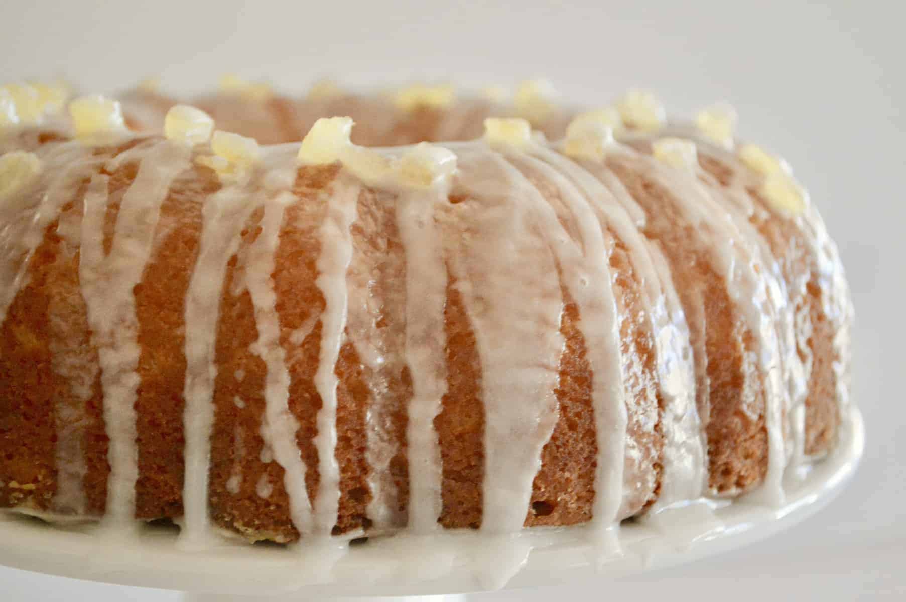 Lemon Ricotta Bundt Cake with paradise candied lemon peel on top