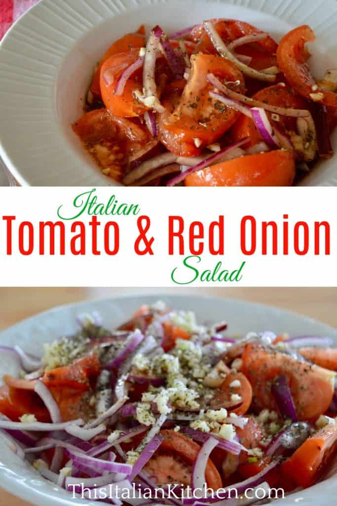Italian tomato and red onion salad pinterest pin.