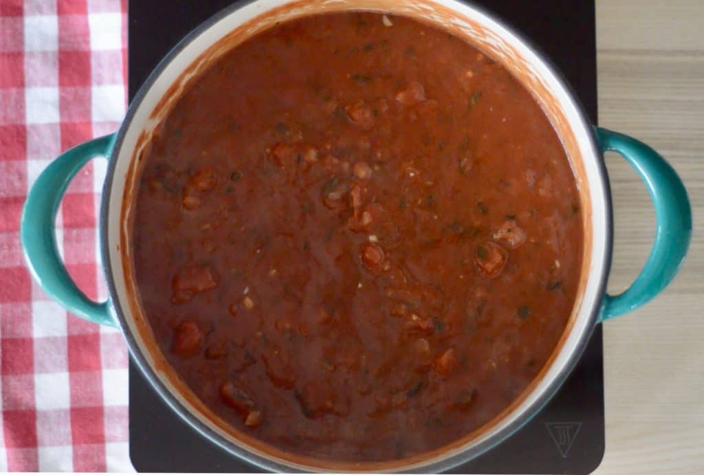 Simple Marinara Sauce in a pot.