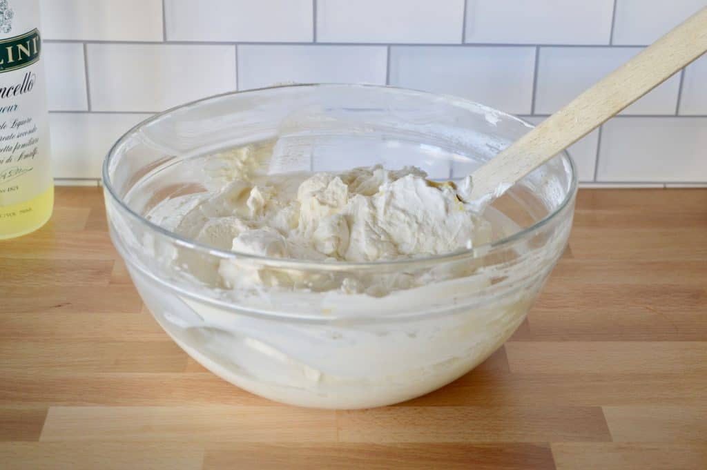 bowl of mascarpone whipped cream filling.