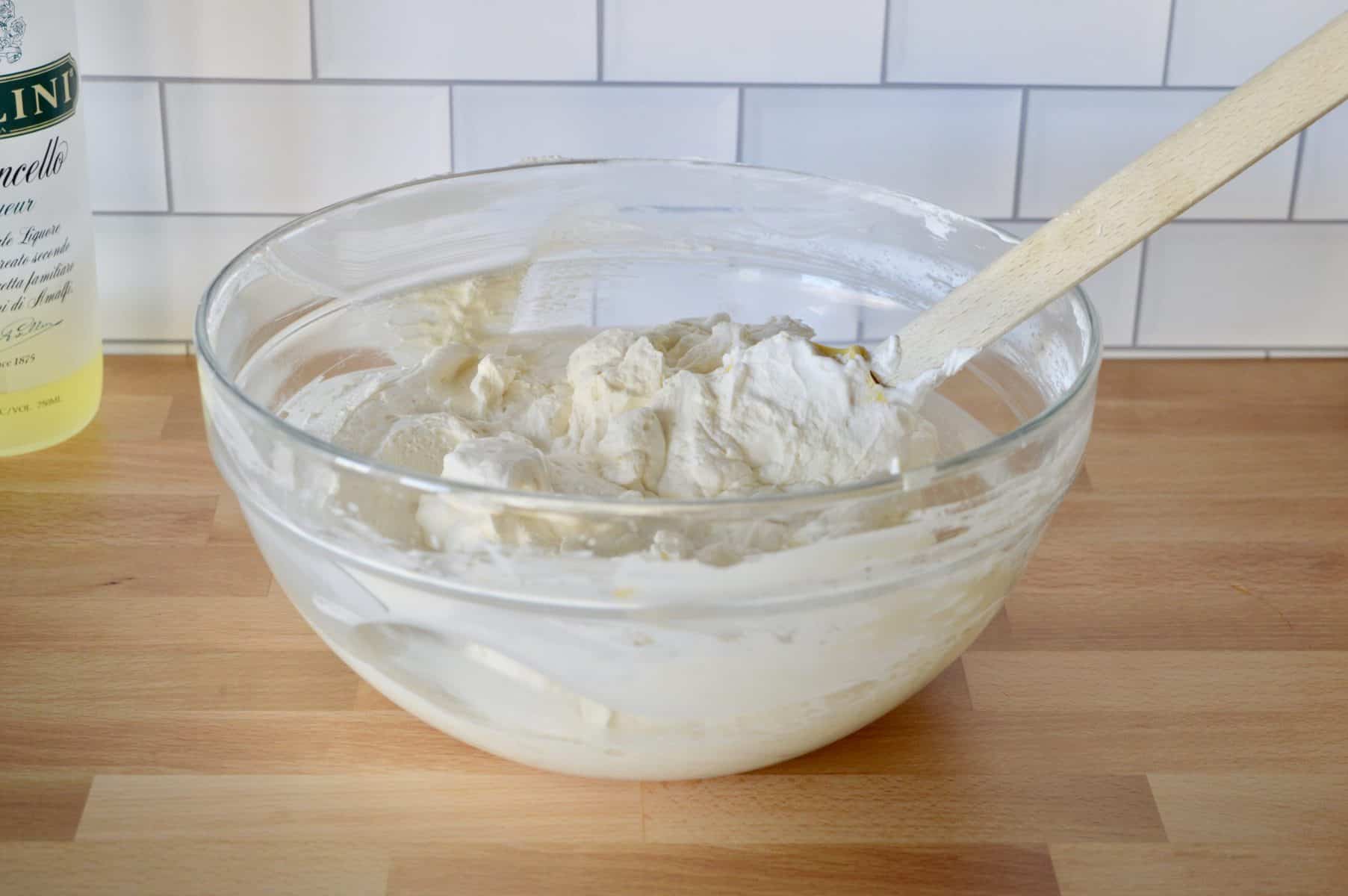bowl of mascarpone whipped cream filling. 