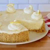 No-Bake Lemon Mascarpone Cheesecake on a serving plate.