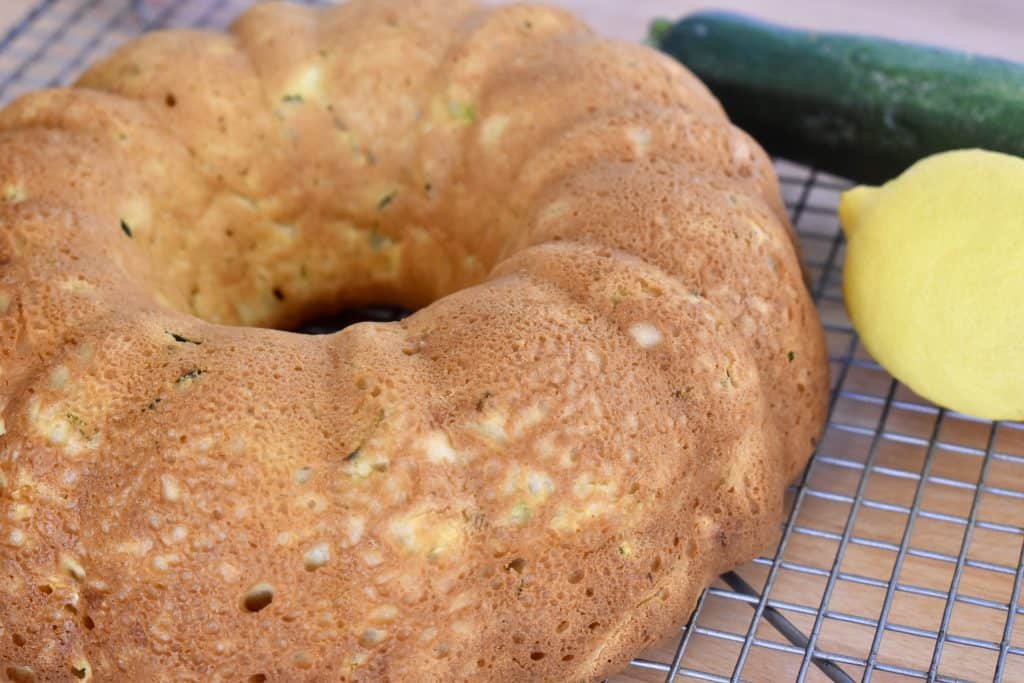 Ciambella cooling on a wire baking rack.