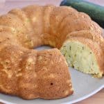 Slice of cake removed from the zucchini ricotta bundt cake.