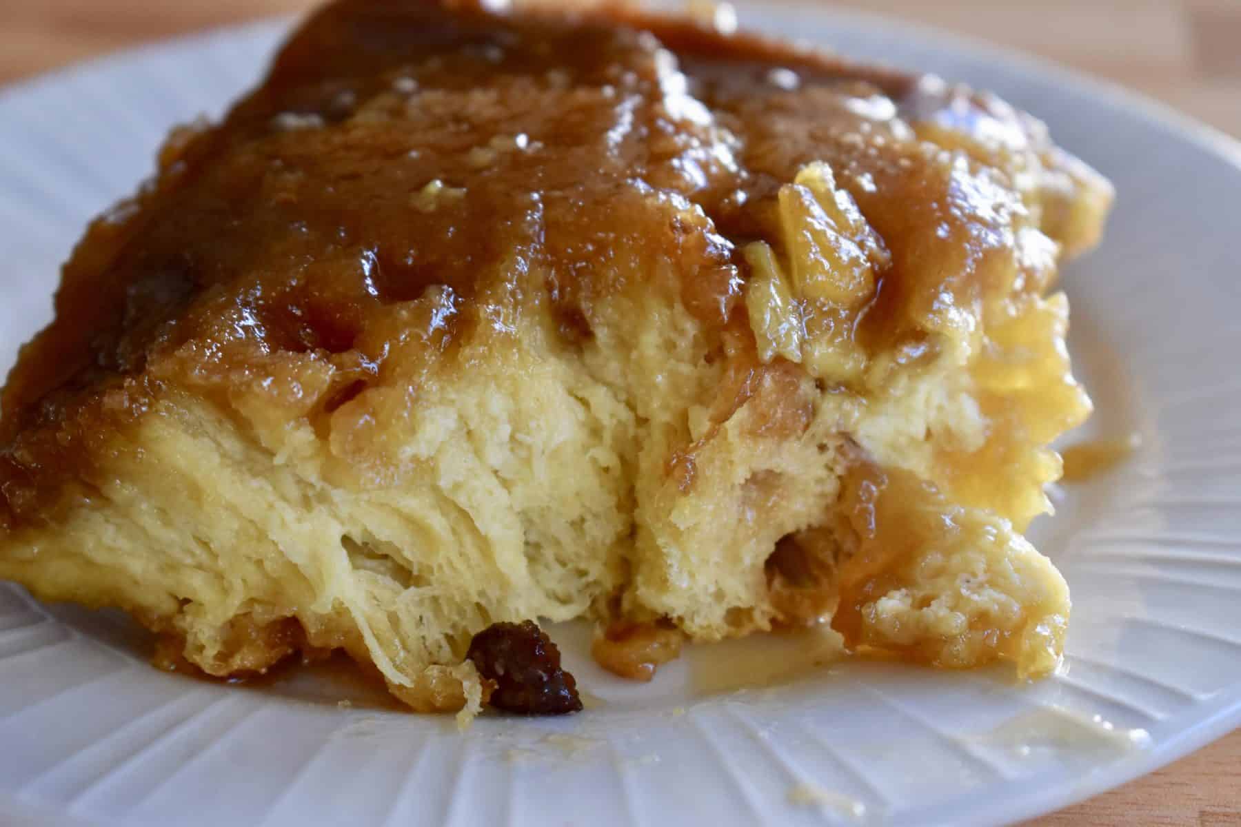 Panettone French Toast Casserole on a white plate. 