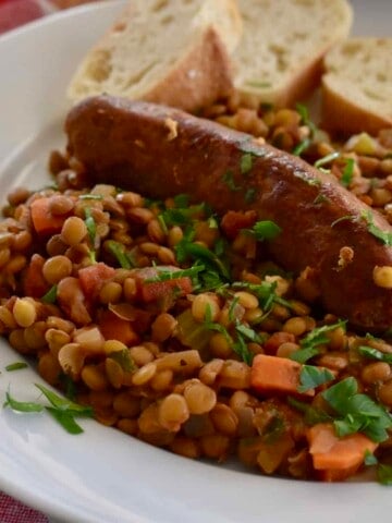 Plate of Italian Sausage and Lentils