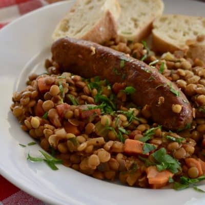 Plate of Italian Sausage and Lentils