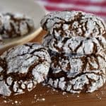 Italian Almond Chocolate Cookies stacked on each other.