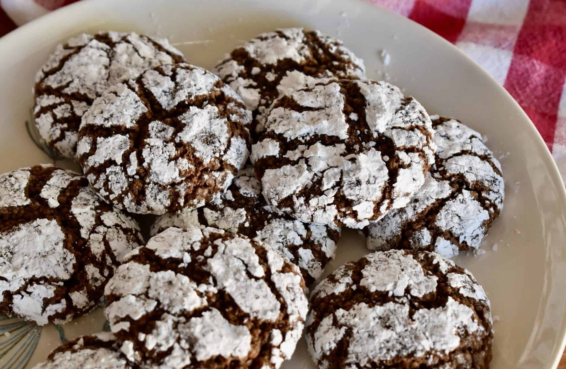 Plate full of Italian Almond Chocolate Cookies. 