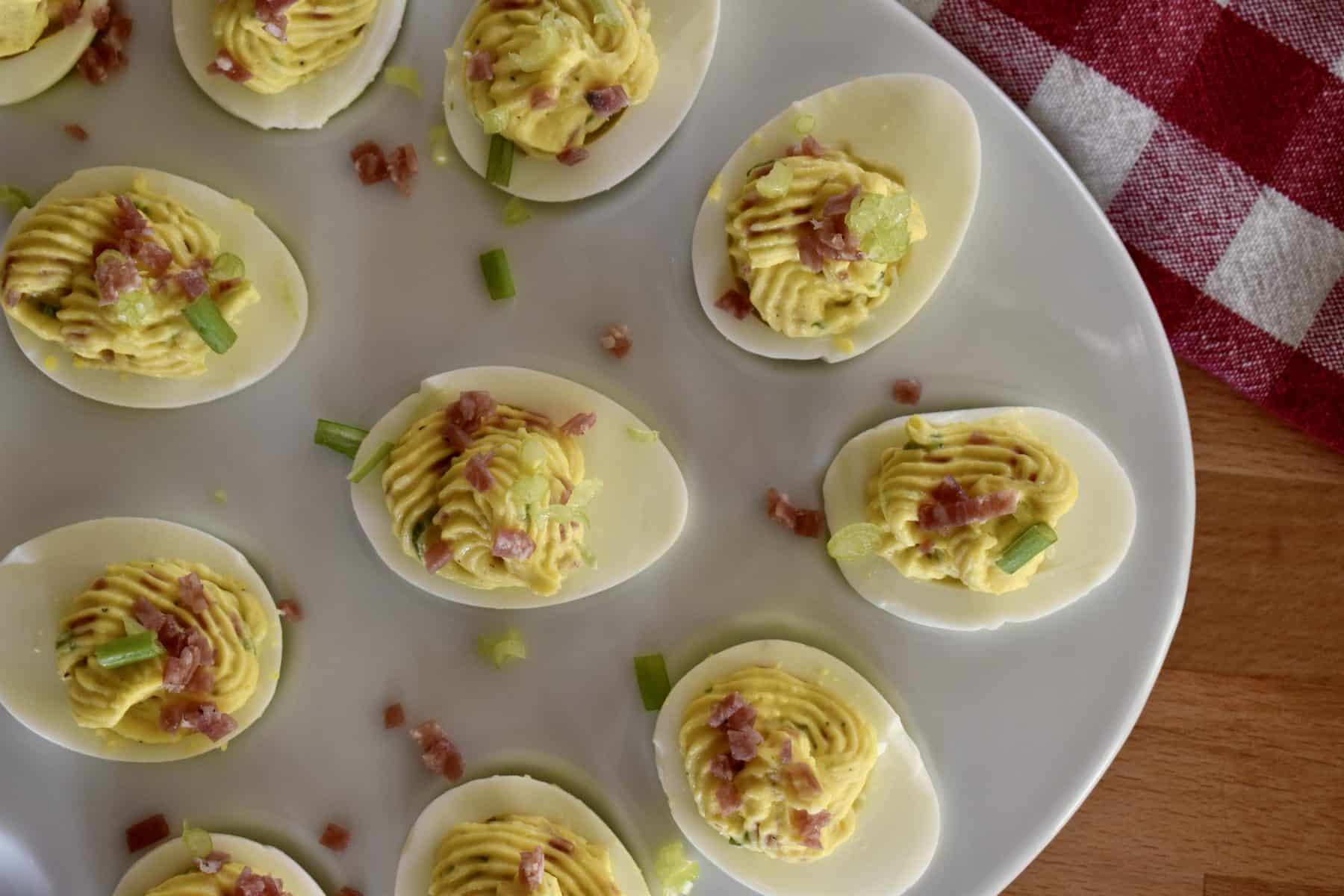 Italian Deviled Eggs overhead photo. 