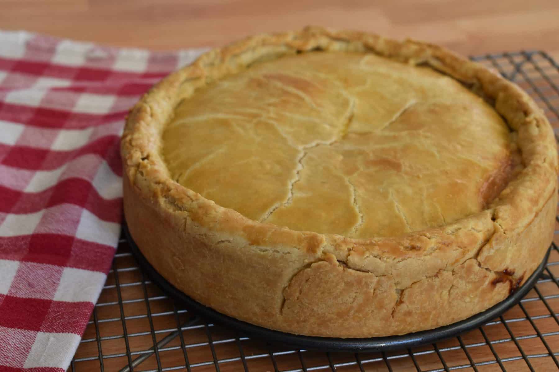 Italian Easter Pie on a cooling rack.