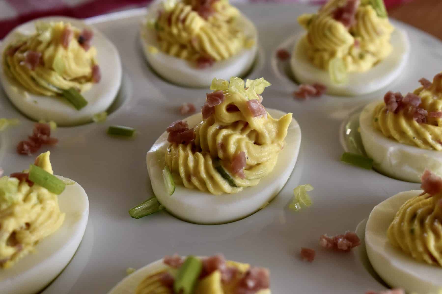 Italian Deviled Eggs overhead photo.