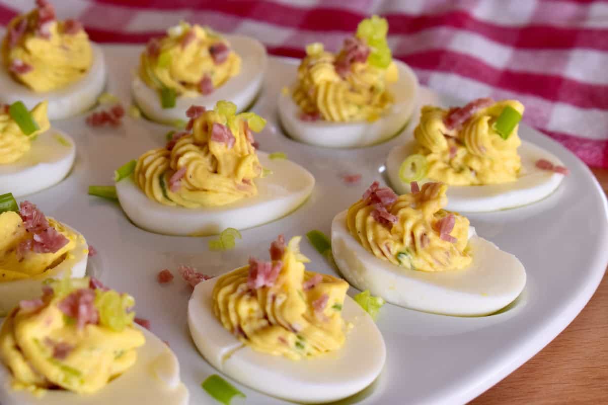 Italian deviled eggs with salami.