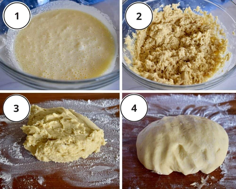 process shots showing the beaten eggs and the dough for the cookies. 