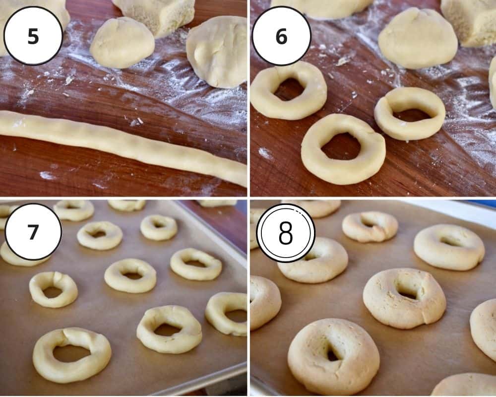 process shots 5-8 showing how to shape the taralli dolci into equal ring-shaped cookies. 