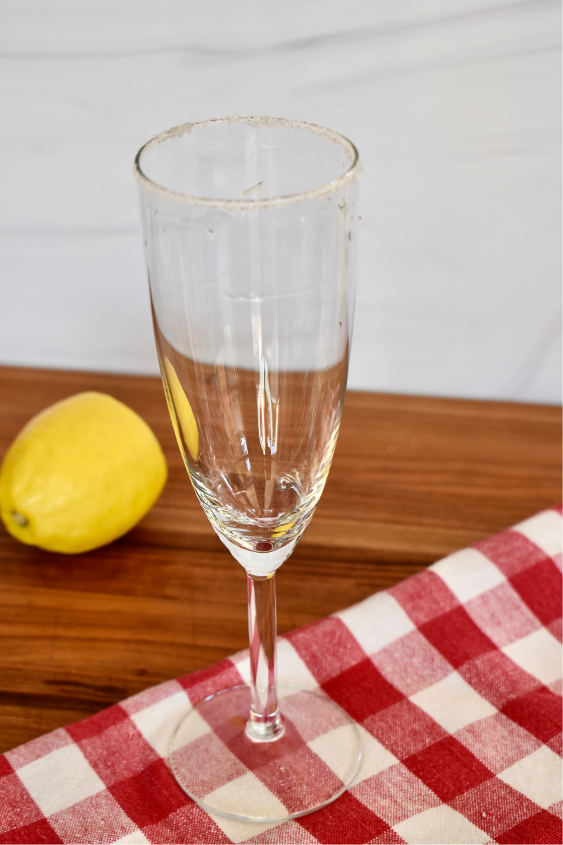 champagne glass with sugared rim. 