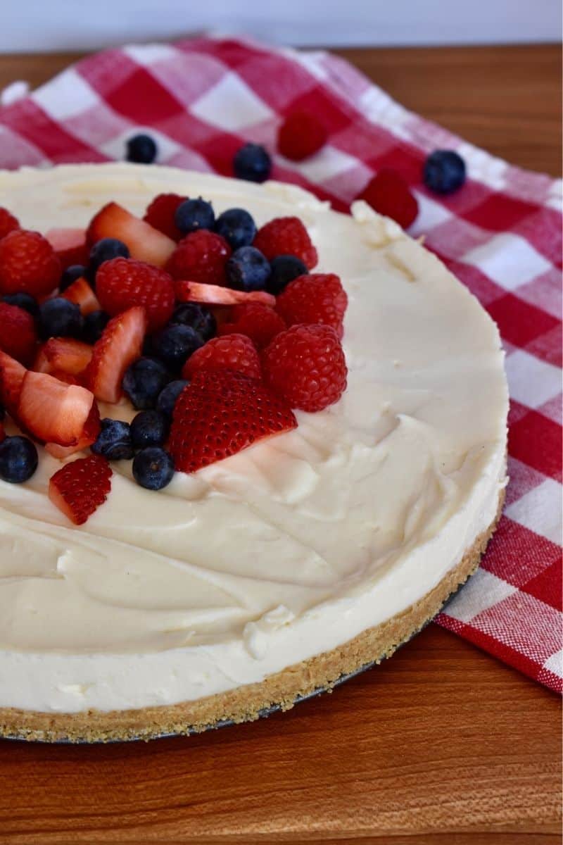 No Bake Ricotta Cheesecake with fresh berries on top. 