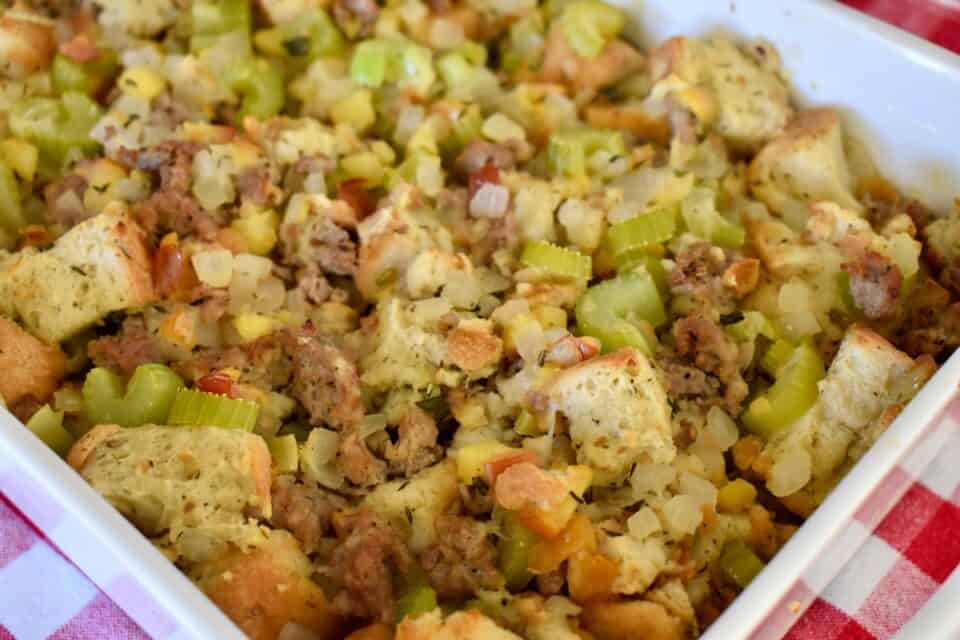 Focaccia Stuffing with Italian Sausage - This Italian Kitchen