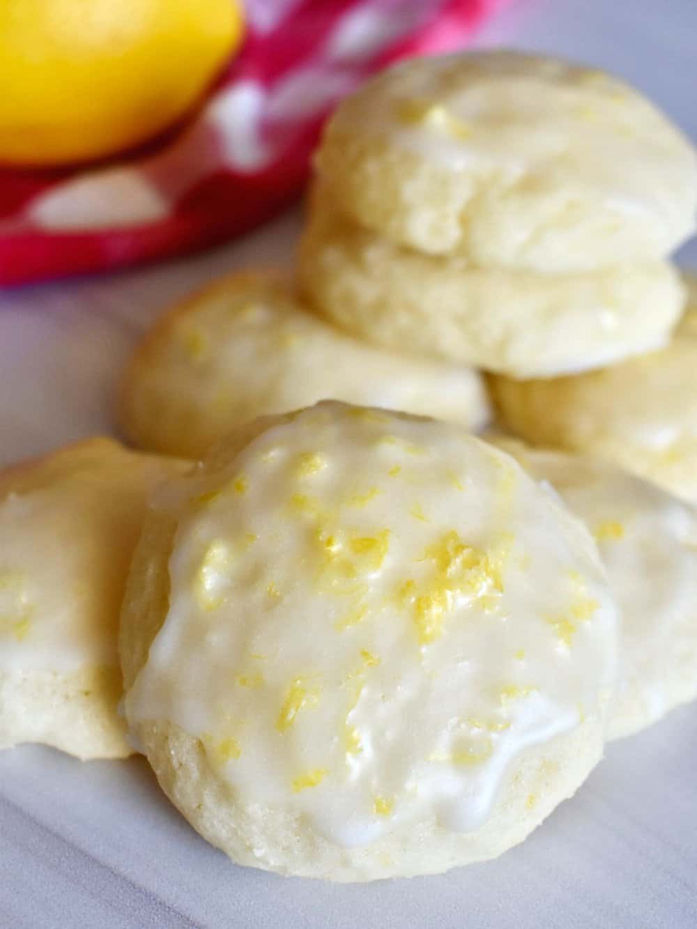 Lemon Ricotta Cookies on a white countertop. 