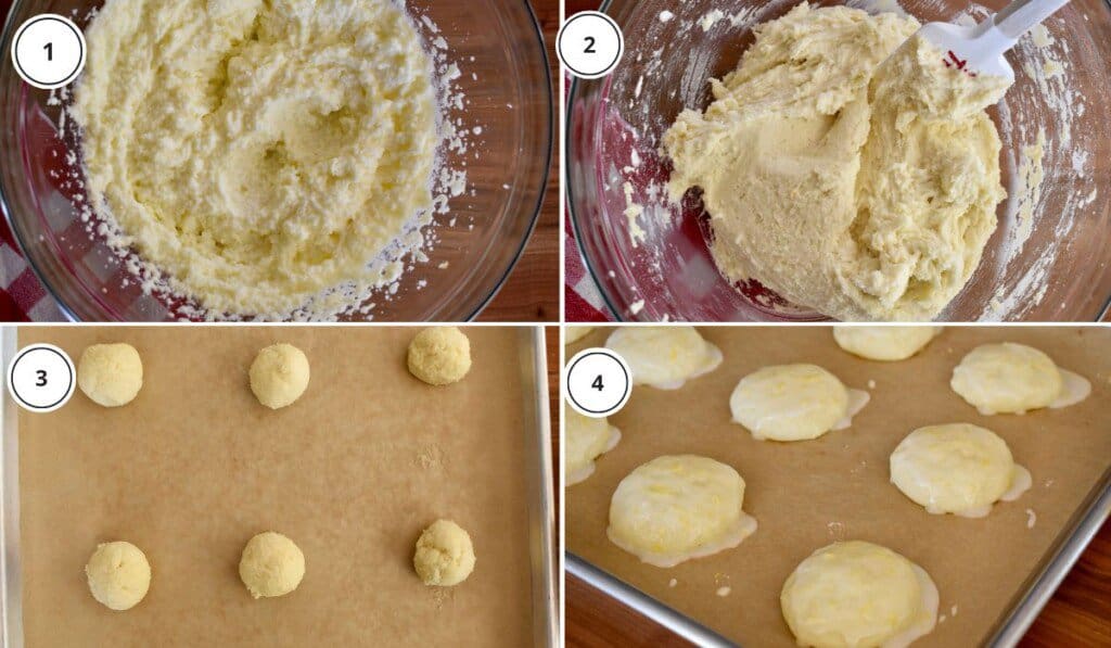 process shots showing how to make the recipe including making the dough and rolling it into balls. 