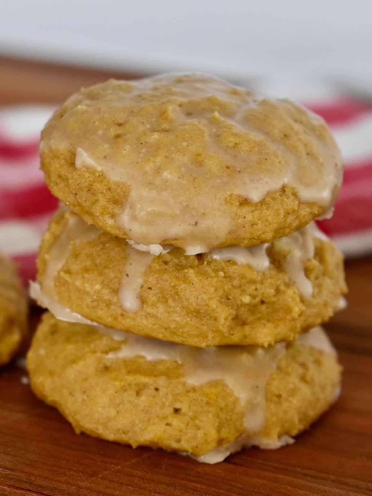 Pumpkin Ricotta Cookies stacked on each other. 