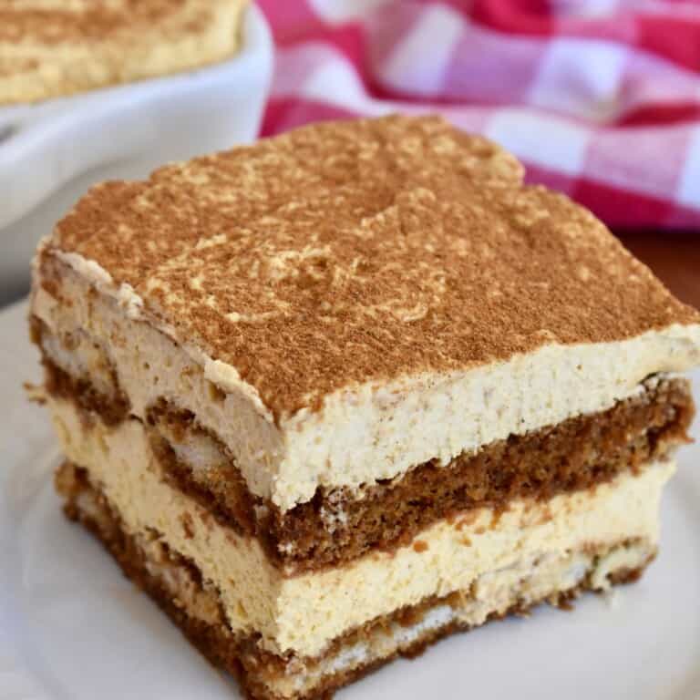 Slice of Italian tiramisu dessert.