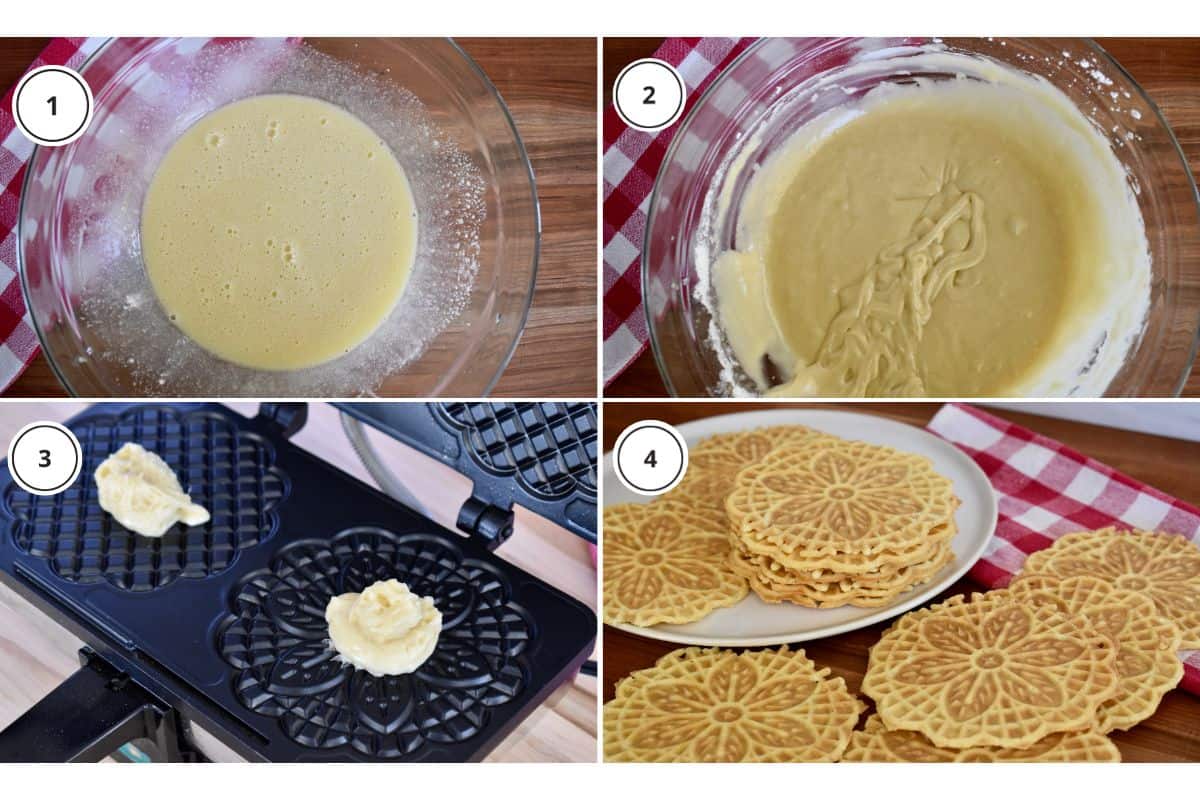 How to make the recipe process shots including making the batter and cooking it in the press. 