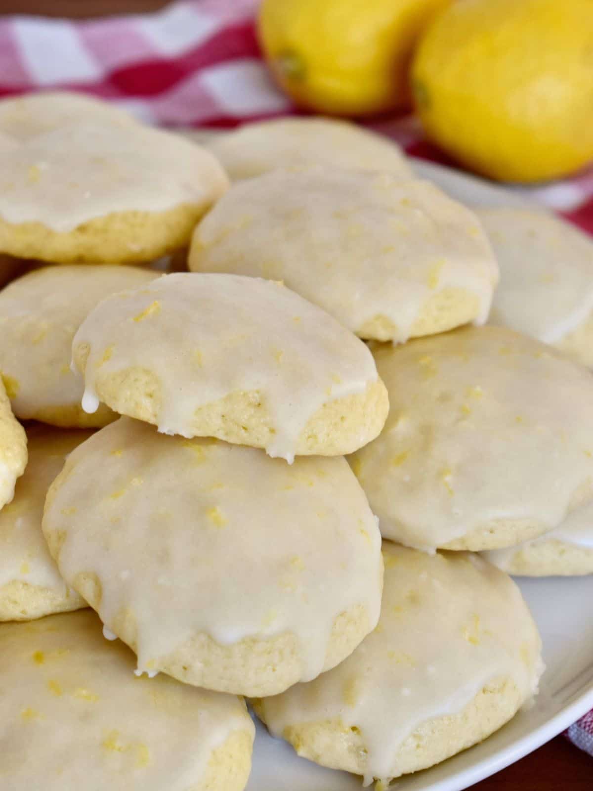 Italian Lemon Drop Cookies on a white plate. 