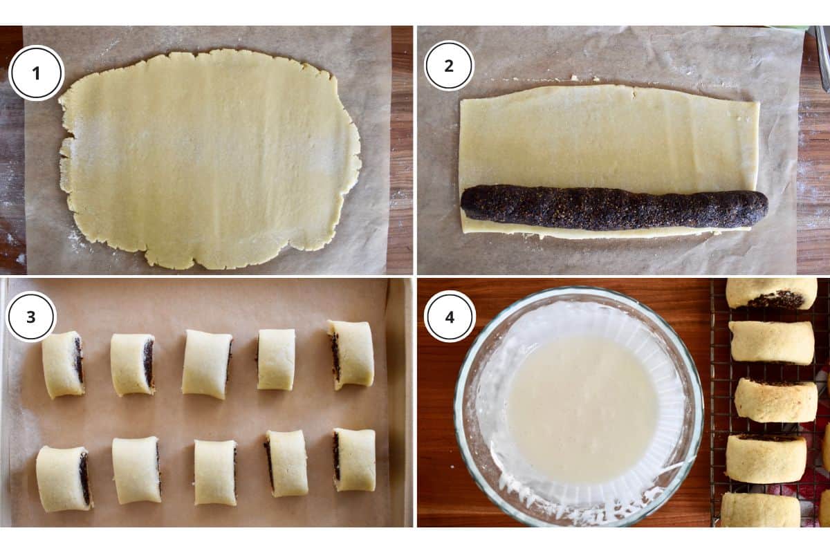 Process shots showing how to assemble Italian Fig Cookies. 
