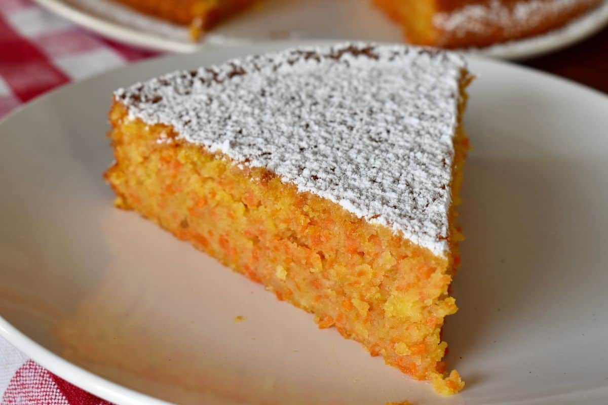 Slice of Italian Carrot Cake on a plate. 