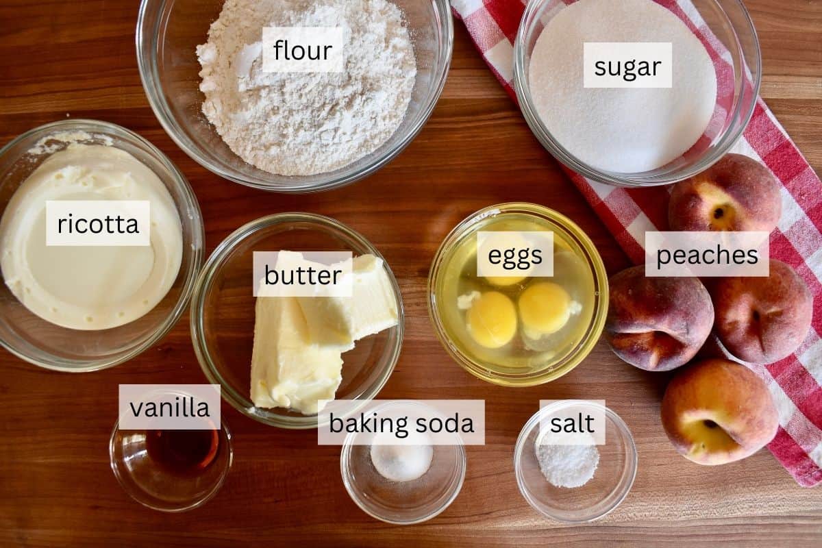 Ingredients including flour, baking soda, salt, butter, and eggs. 