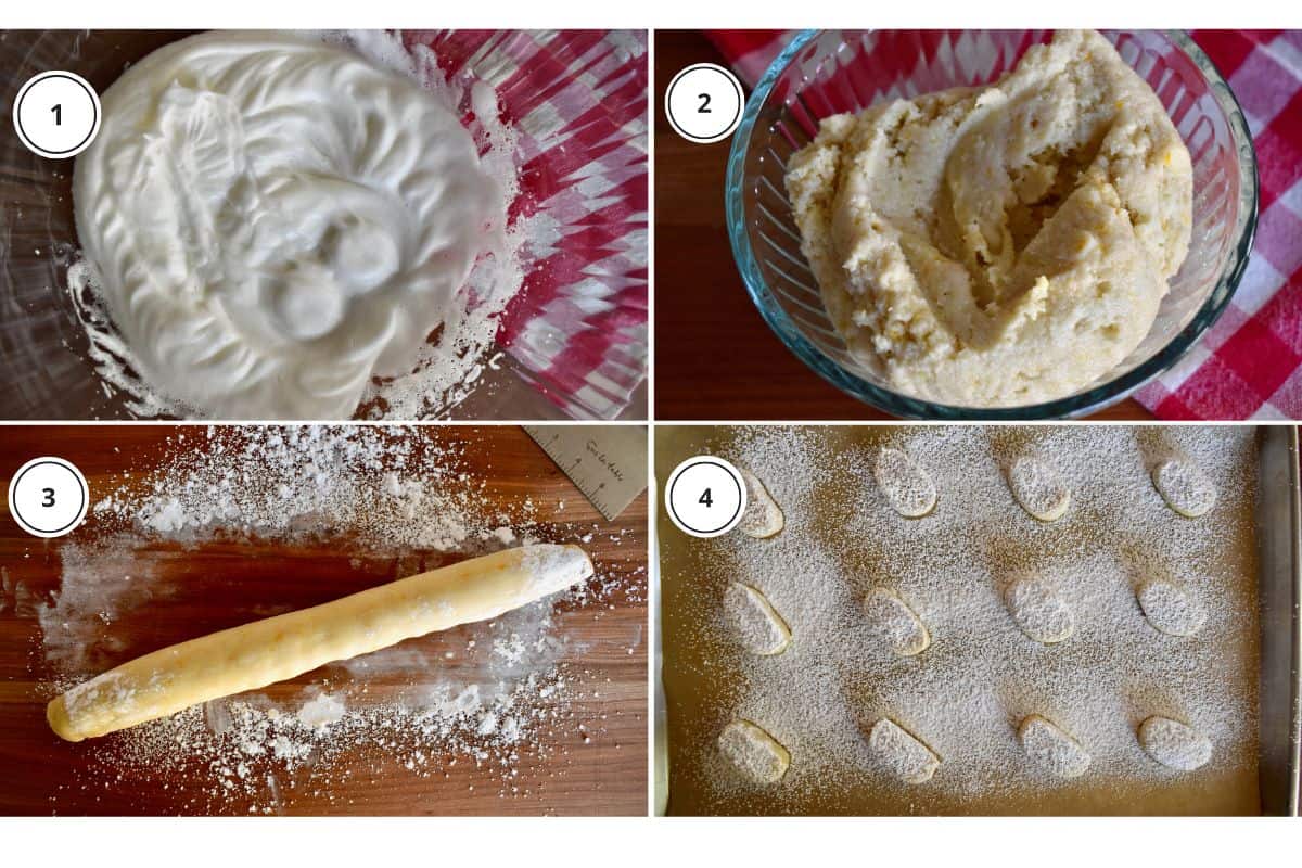 Process shots showing how to make recipe including rolling out dough and placing on baking sheet. 