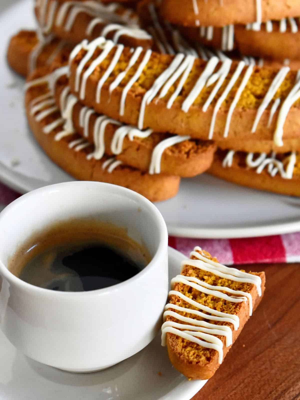 Pumpkin Biscotti with a cup of coffee. 