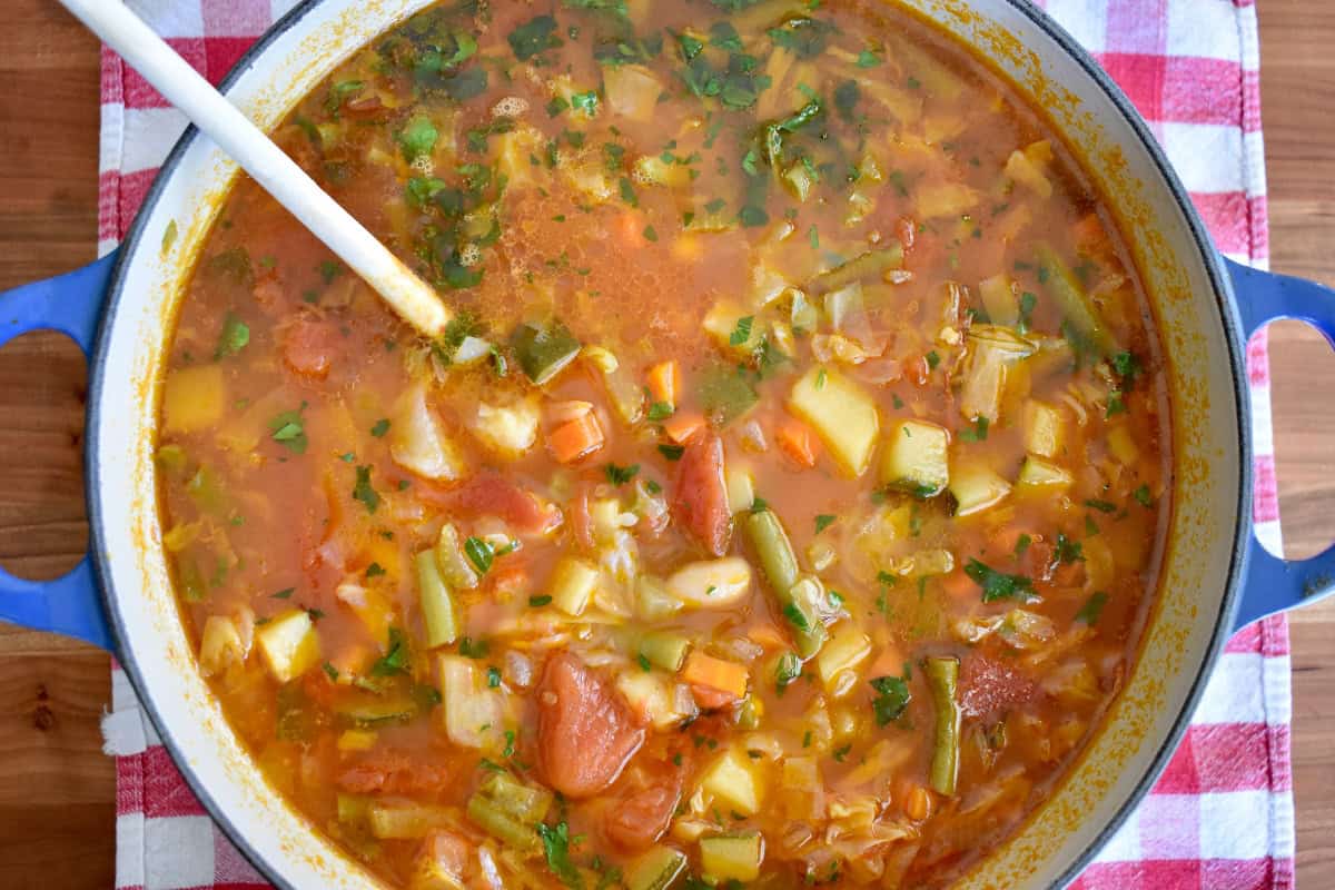 Italian Vegetable Soup in a large dutch oven pot. 