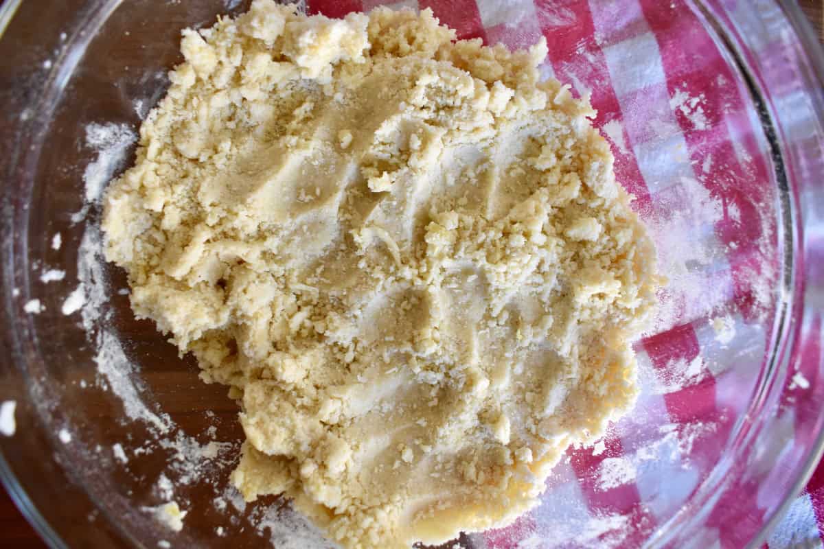 Dough for recipe in a glass bowl. 