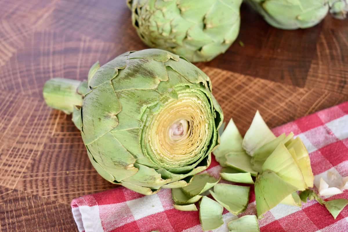 Trimmed tops off of the vegetable. 