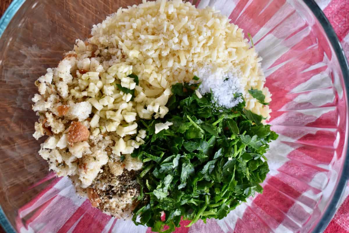 Filling includes breadcrumbs, cheese, and parsley. 