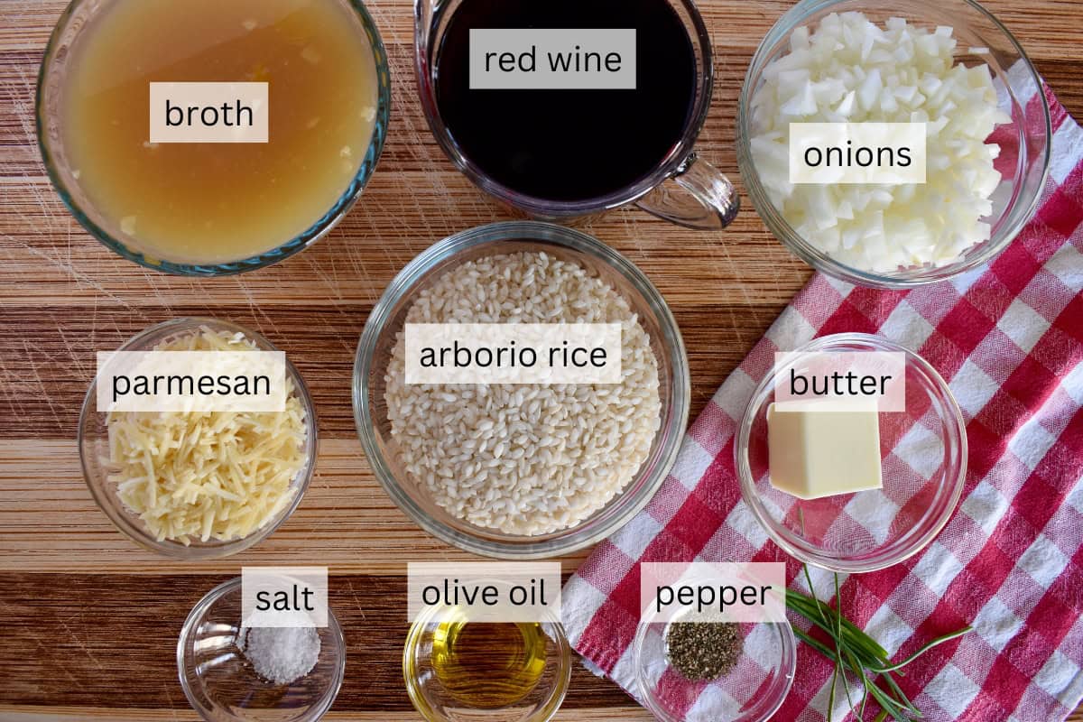 Ingredients include arborio rice, broth, parmesan cheese, and butter.