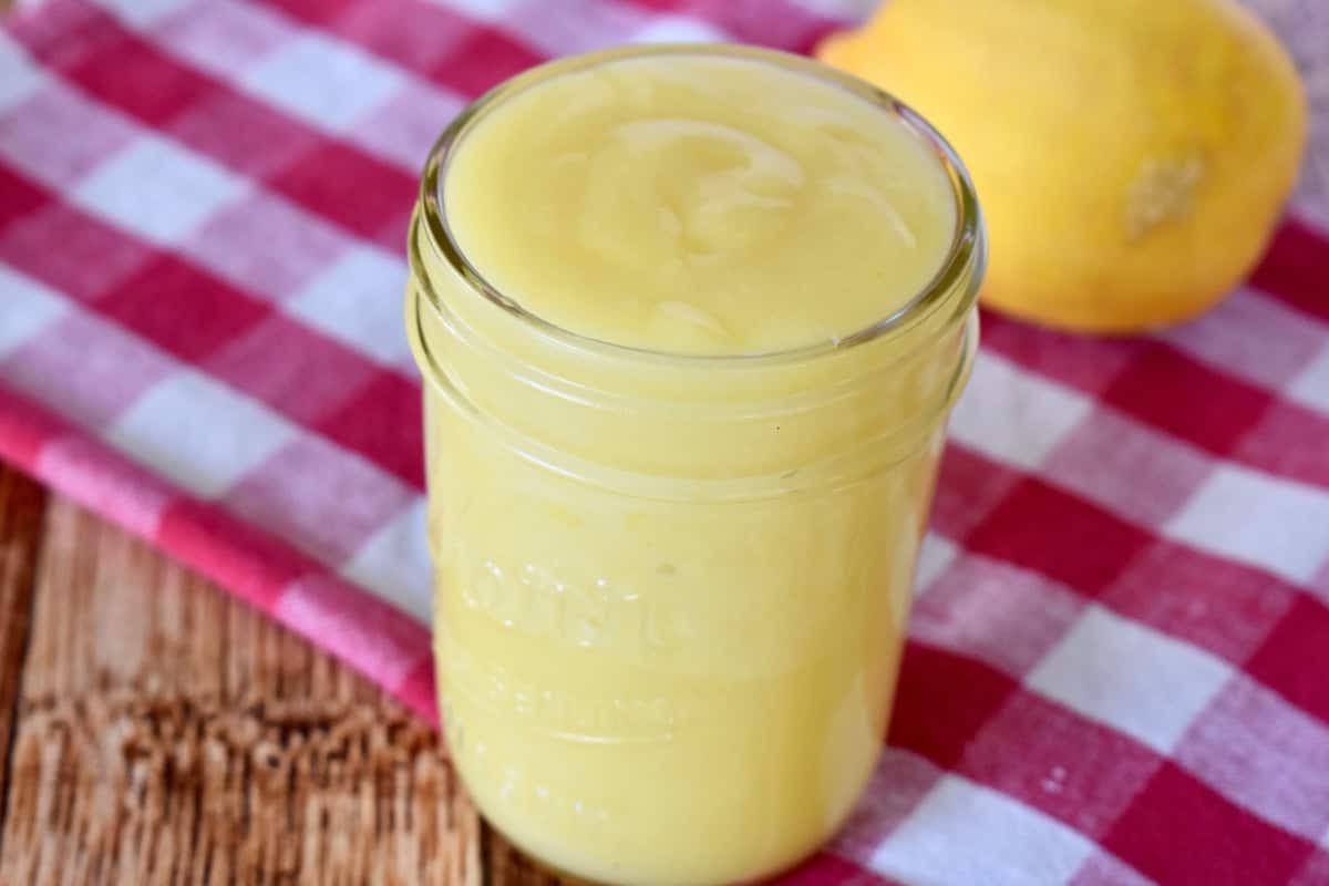 Small Batch Lemon Curd in a glass jar. 