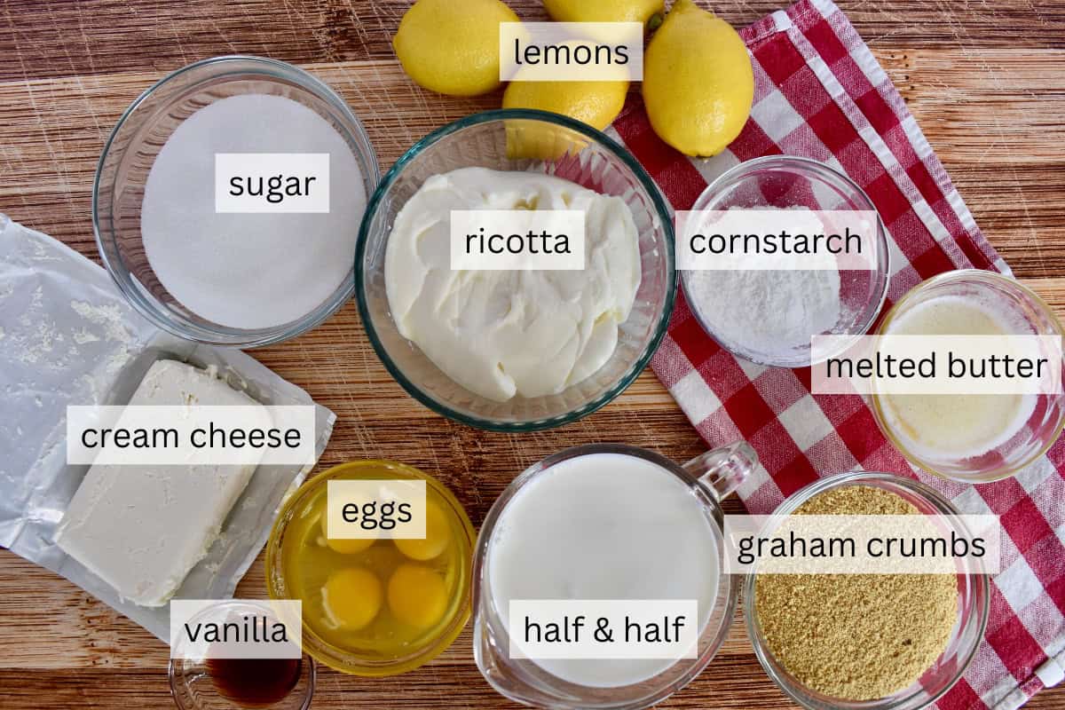 Ingredients for recipe include sugar, butter, graham cracker crumbs, and cornstarch. 