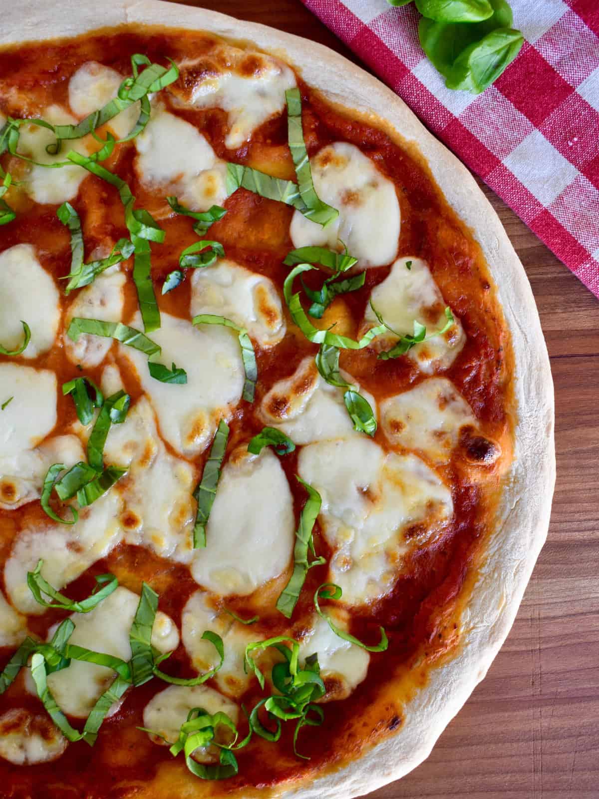 Margherita pizza made using overnight pizza dough. 