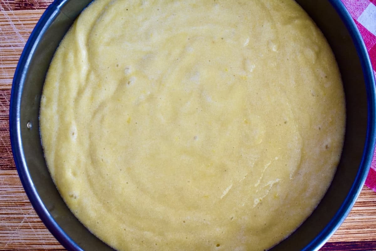 A bowl of batter in a pan.