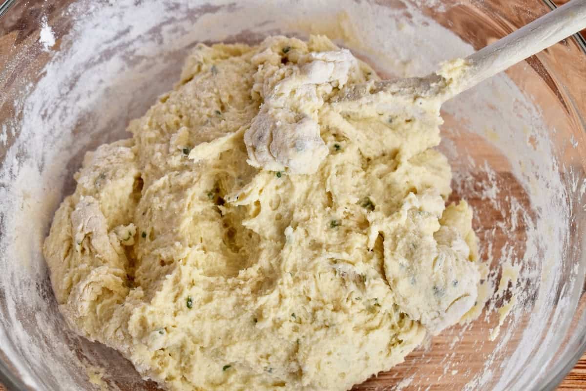 Dough for the recipe in a glass bowl. 