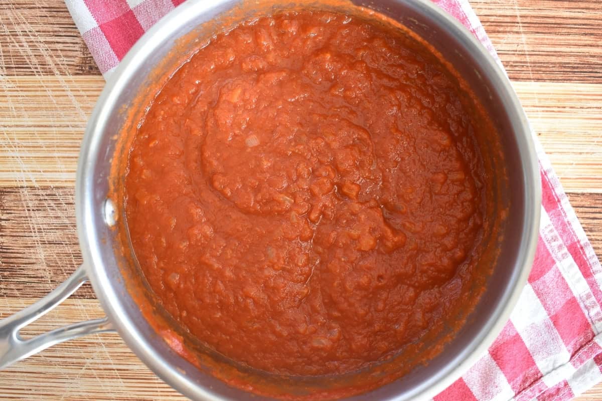 Tomato butter sauce in a saucepan. 