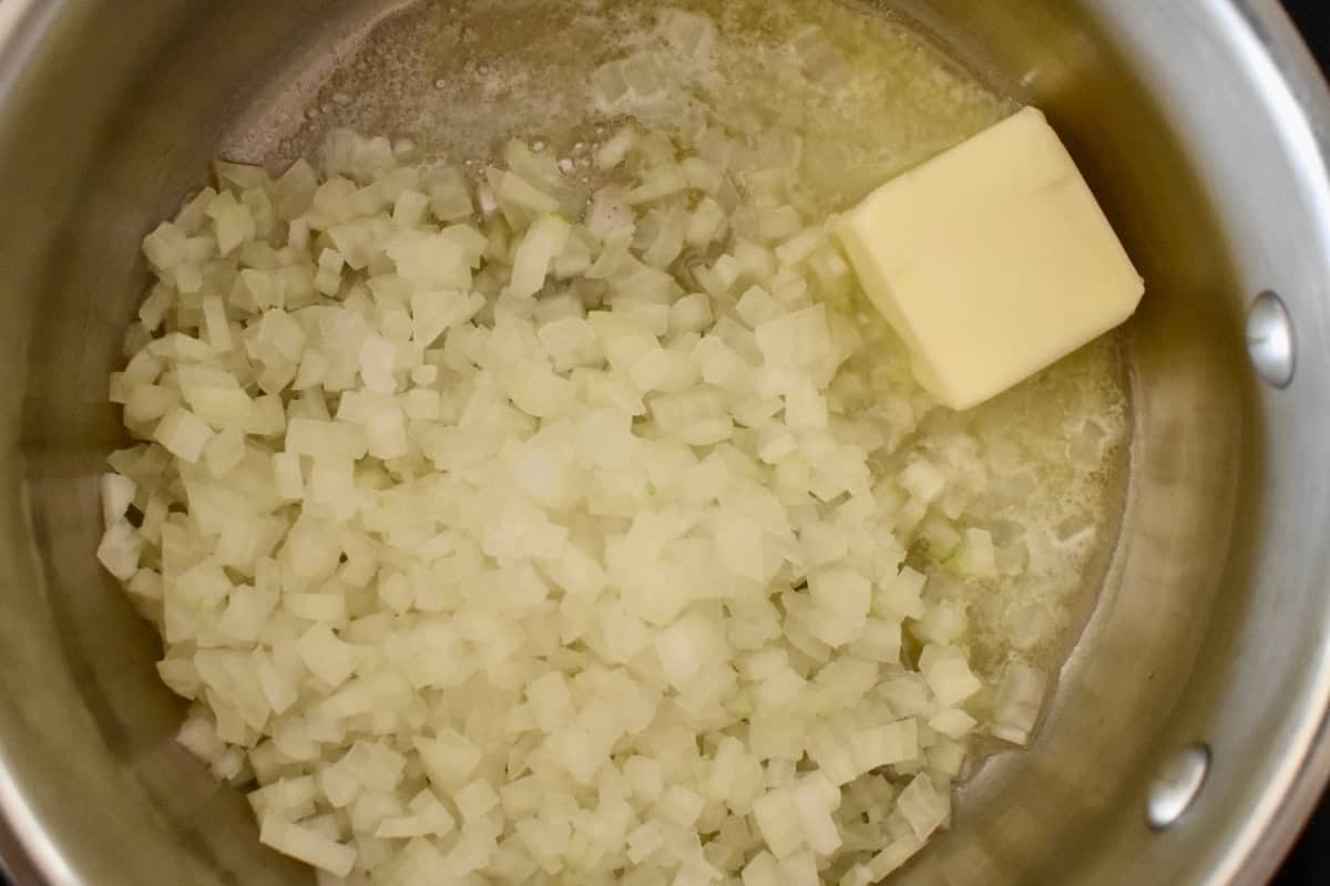 Cooked onions and butter in a saucepan.