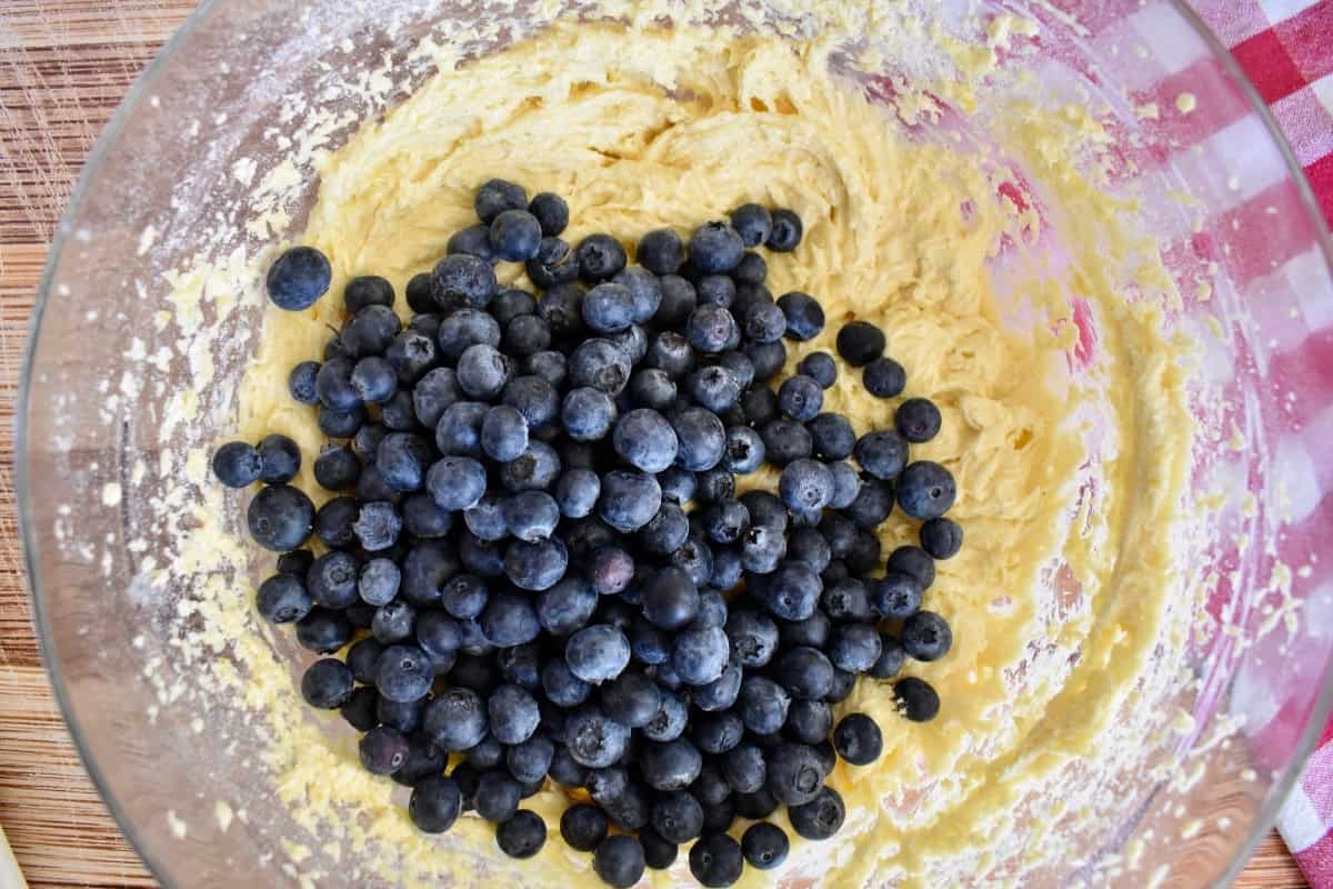 Blueberries added to the cake batter. 