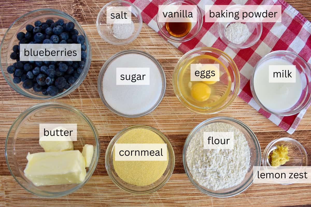 Ingredients for recipe labeled on a countertop. 