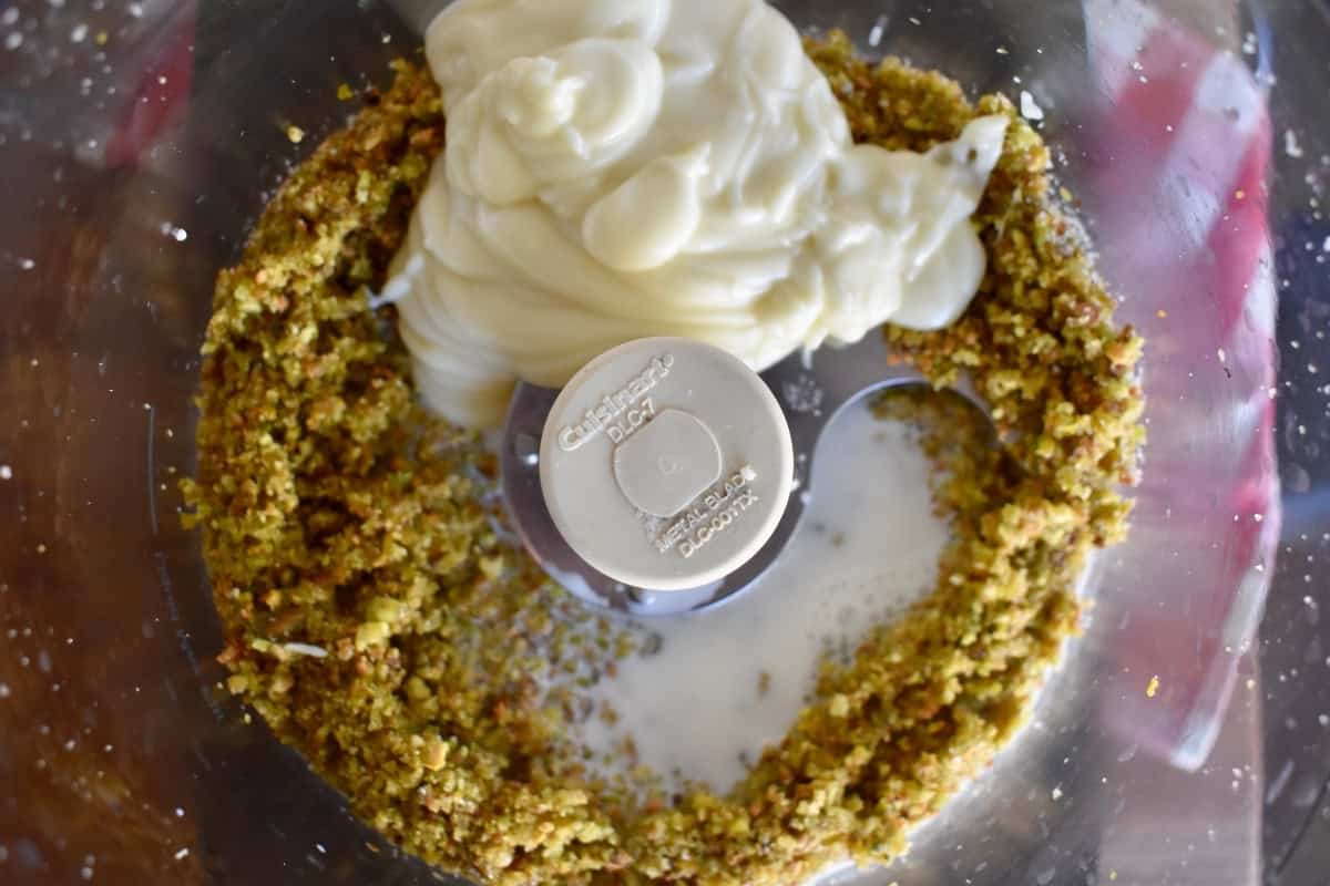 White chocolate added to the food processor. 