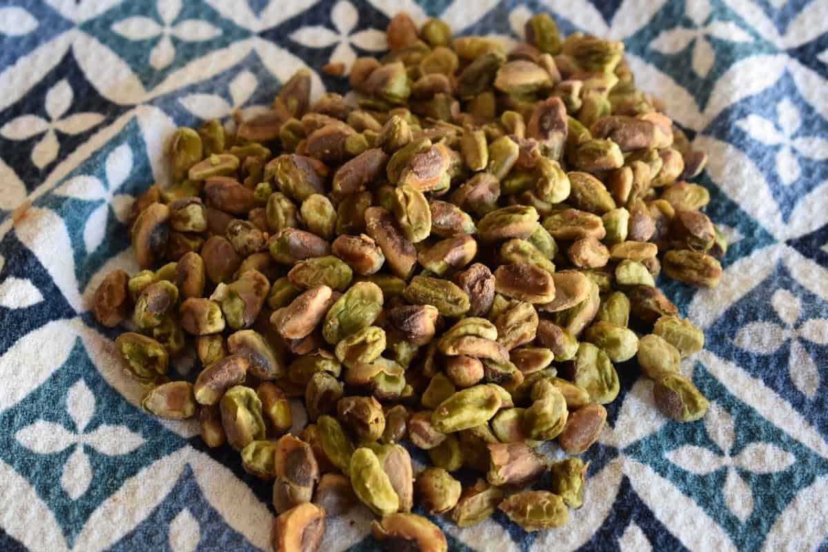 Boiled nuts draining on a towel. 