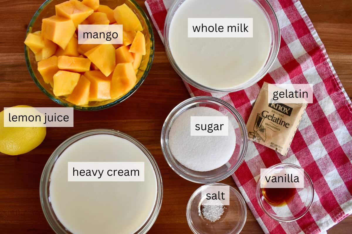 Ingredients for recipe include gelatin, milk, and cream. 